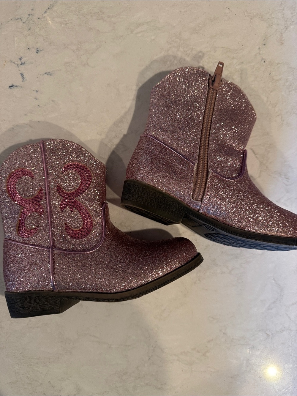 Falls Creek Girls' Sparkly Pink Glitter Cowboy Boots